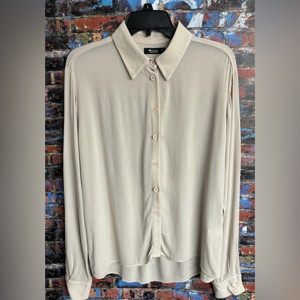 Michael Lauren x Revolve Keller Oatmeal Long Sleeve Button-Up Collar Shirt